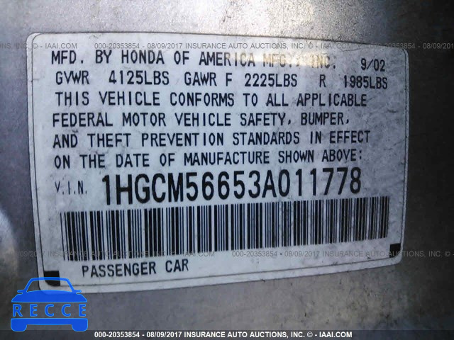 2003 Honda Accord 1HGCM56653A011778 зображення 8