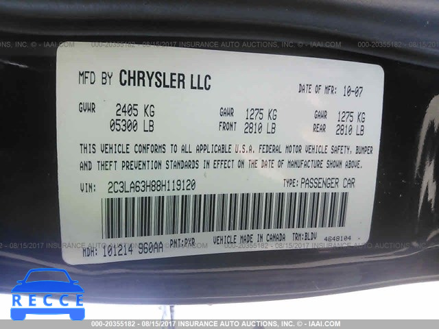 2008 Chrysler 300c 2C3LA63H88H119120 Bild 8