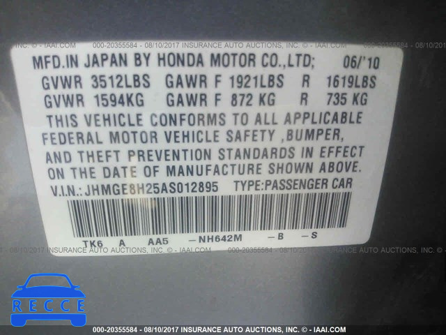 2010 Honda FIT JHMGE8H25AS012895 image 8