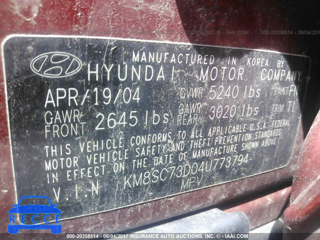 2004 Hyundai Santa Fe GLS/LX KM8SC73D04U773794 image 8