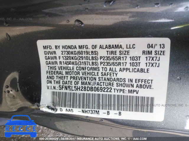 2013 Honda Odyssey LX 5FNRL5H28DB069222 зображення 8