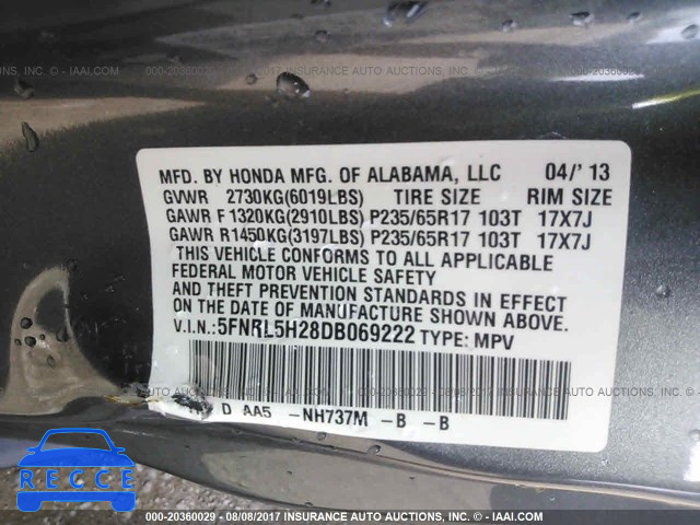 2013 Honda Odyssey LX 5FNRL5H28DB069222 Bild 8