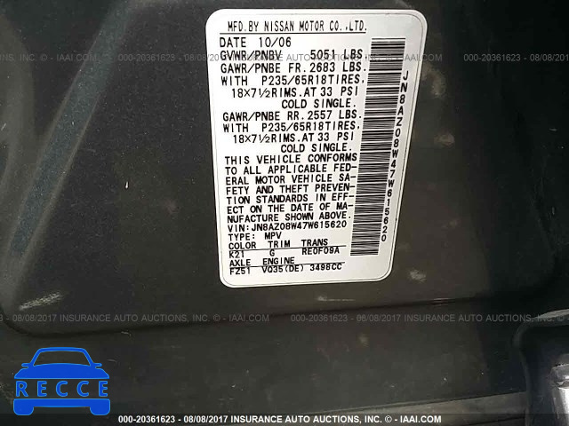 2007 Nissan Murano SL/SE/S JN8AZ08W47W615620 image 8