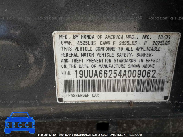 2004 Acura TL 19UUA66254A009062 Bild 8