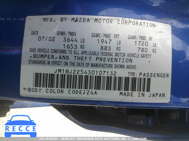 2003 Mazda Protege JM1BJ225430107132 зображення 8