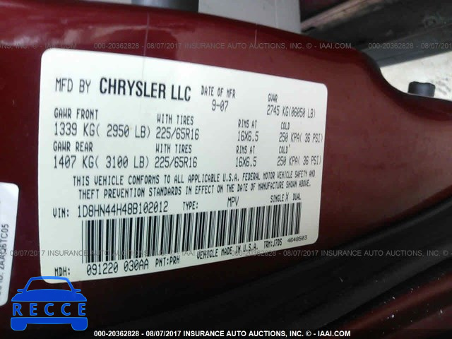 2008 Dodge Grand Caravan 1D8HN44H48B102012 image 8