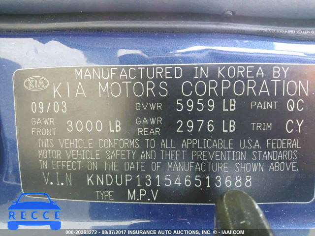 2004 KIA Sedona KNDUP131546513688 image 8