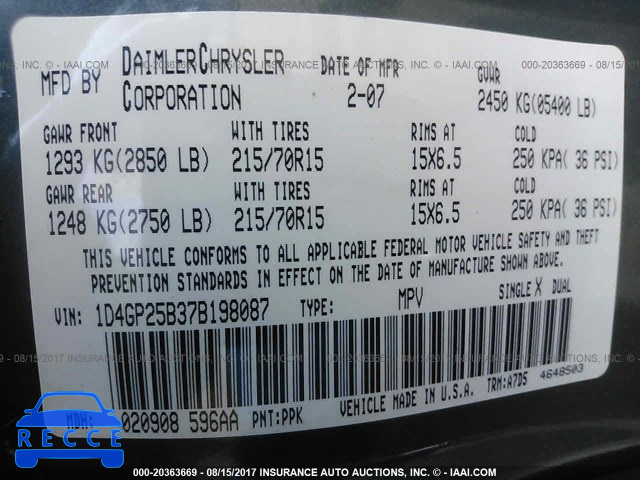 2007 Dodge Caravan SE 1D4GP25B37B198087 image 8