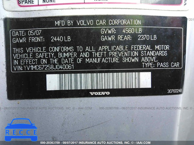 2008 Volvo C70 T5 YV1MC67258J040061 image 8