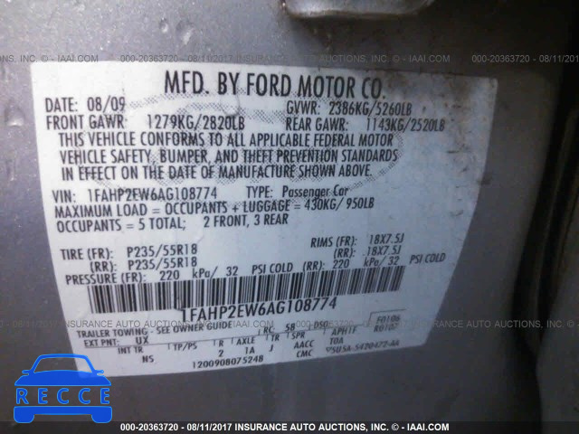 2010 Ford Taurus 1FAHP2EW6AG108774 image 8