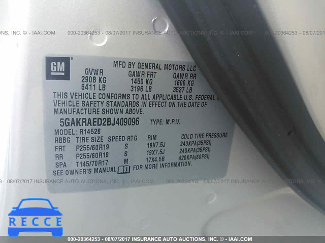 2011 Buick Enclave 5GAKRAED2BJ409096 image 8