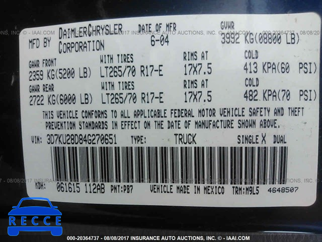 2004 Dodge RAM 2500 3D7KU28D84G270651 image 8