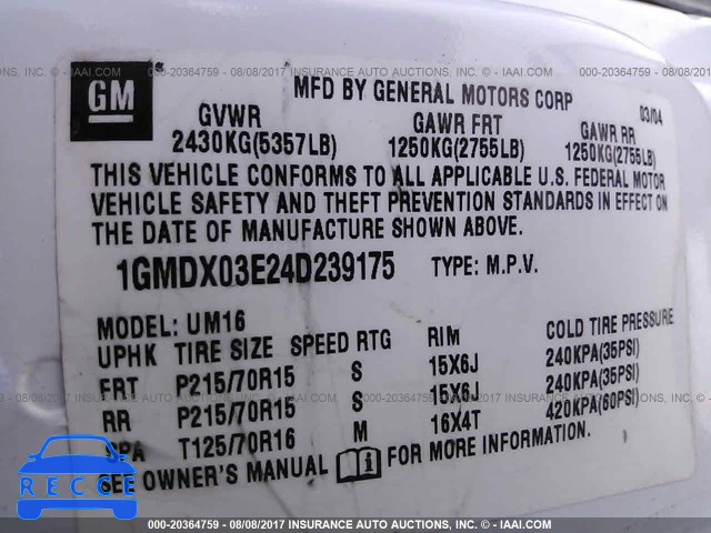 2004 Pontiac Montana 1GMDX03E24D239175 image 8