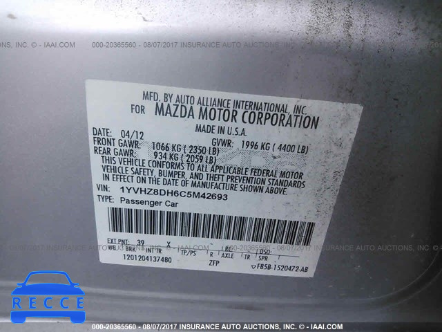 2012 Mazda 6 I 1YVHZ8DH6C5M42693 image 8