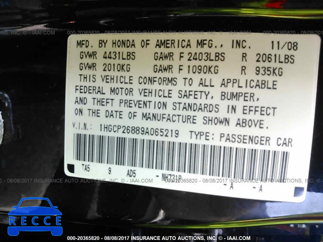 2009 Honda Accord 1HGCP26889A065219 image 8