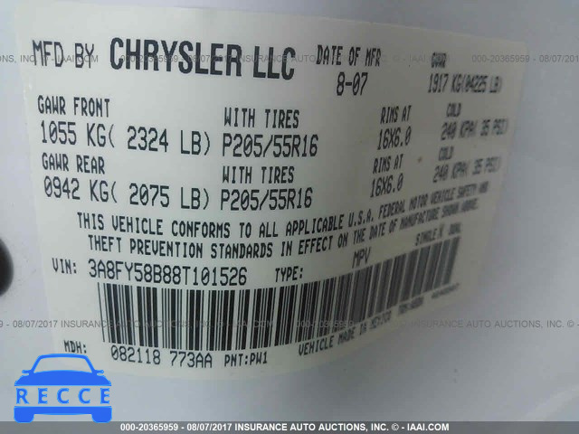 2008 Chrysler PT Cruiser TOURING 3A8FY58B88T101526 зображення 8
