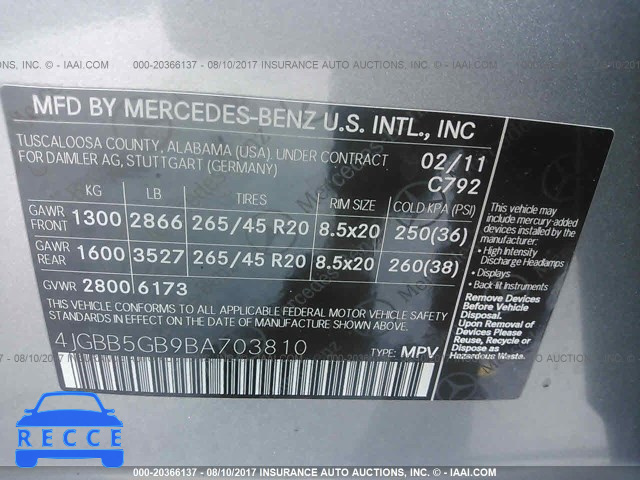 2011 Mercedes-benz ML 4JGBB5GB9BA703810 image 8