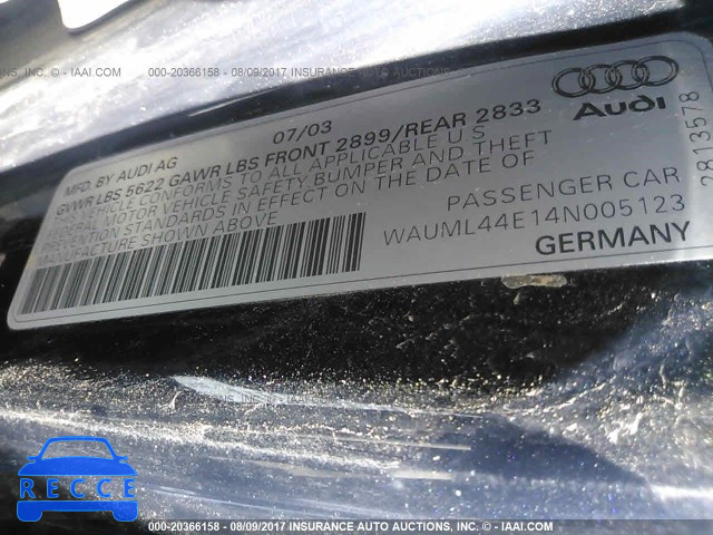 2004 Audi A8 L QUATTRO WAUML44E14N005123 image 8