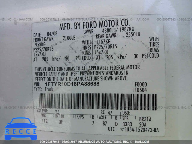 2008 Ford Ranger 1FTYR10D18PA88688 image 8