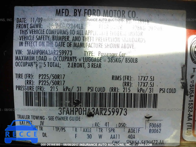 2010 Ford Fusion 3FAHP0HA3AR259973 image 8