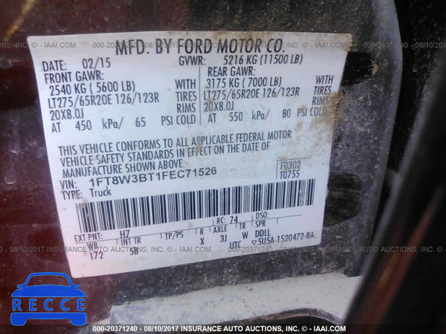 2015 Ford F350 SUPER DUTY 1FT8W3BT1FEC71526 зображення 8
