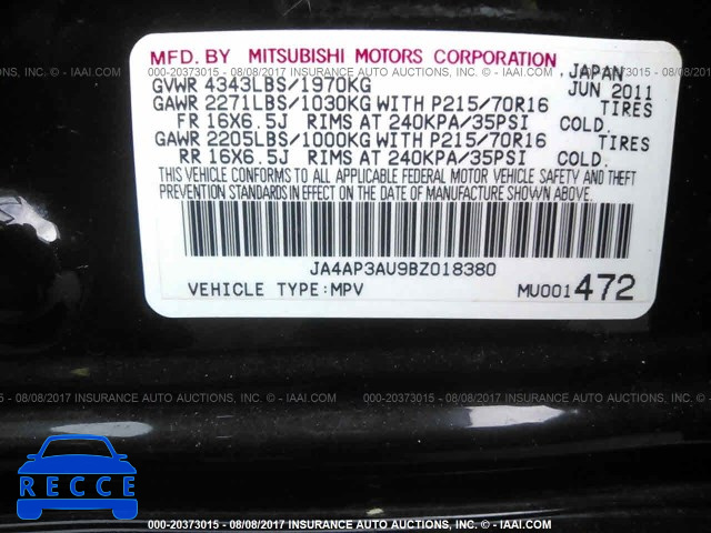 2011 Mitsubishi Outlander Sport ES JA4AP3AU9BZ018380 image 8