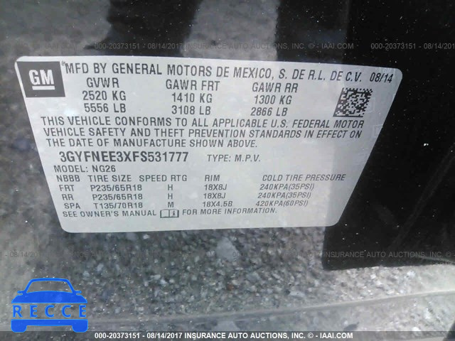 2015 Cadillac SRX LUXURY COLLECTION 3GYFNEE3XFS531777 image 8