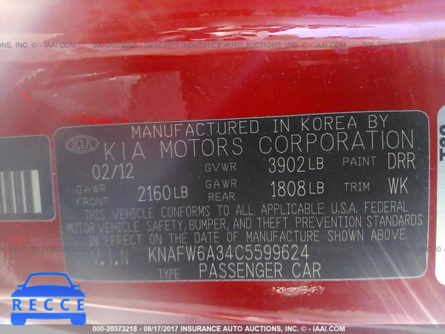 2012 KIA FORTE SX KNAFW6A34C5599624 image 8