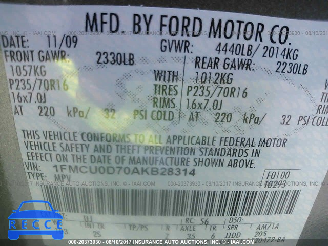 2010 Ford Escape 1FMCU0D70AKB28314 image 8