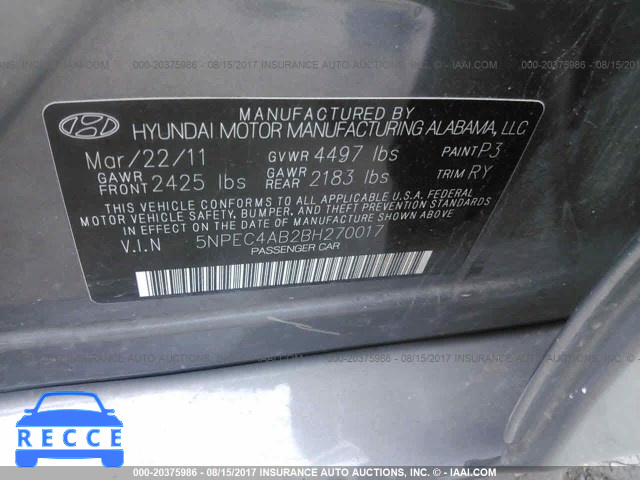 2011 HYUNDAI SONATA SE/LIMITED 5NPEC4AB2BH270017 image 8