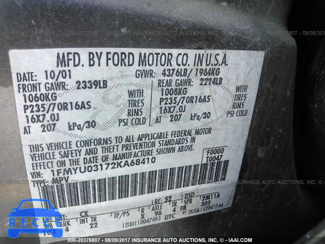 2002 Ford Escape 1FMYU03172KA68410 image 8