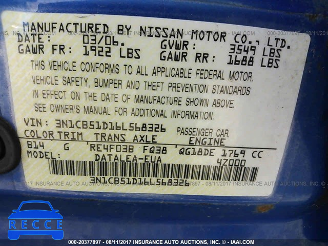 2006 Nissan Sentra 3N1CB51D16L568326 Bild 8