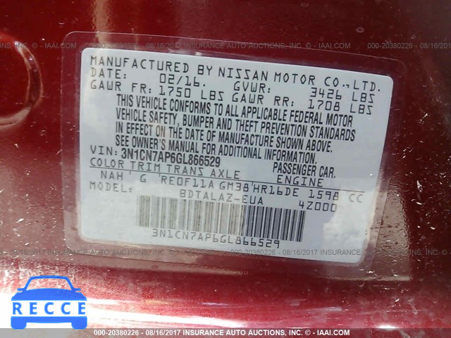 2016 Nissan Versa 3N1CN7AP6GL866529 image 8