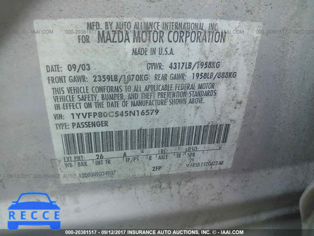 2004 Mazda 6 I 1YVFP80C545N16579 image 8