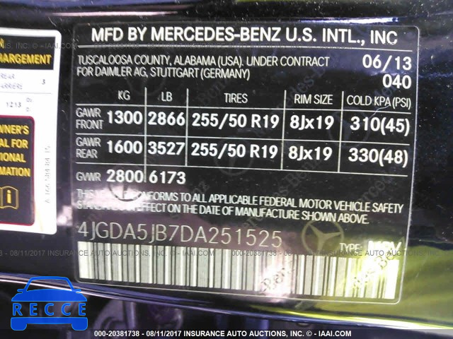 2013 Mercedes-benz ML 350 4JGDA5JB7DA251525 Bild 8