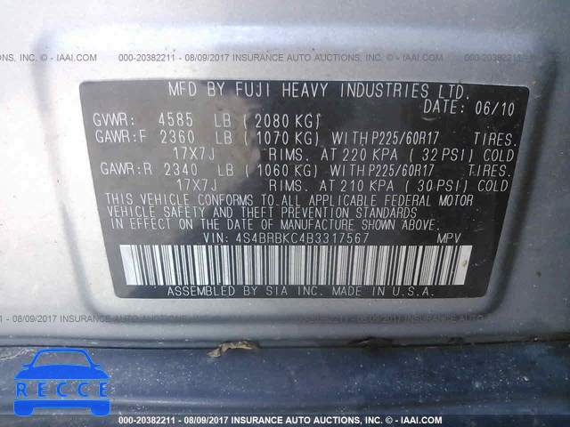 2011 Subaru Outback 4S4BRBKC4B3317567 Bild 8