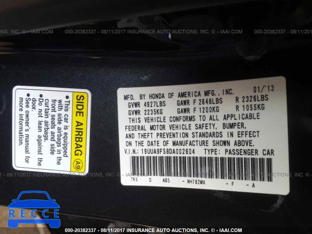 2013 Acura TL 19UUA9F58DA002604 image 8