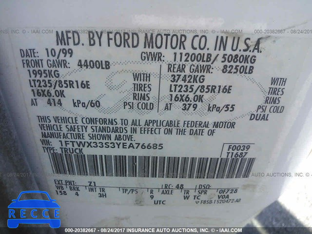 2000 FORD F350 1FTWX33S3YEA76685 image 8