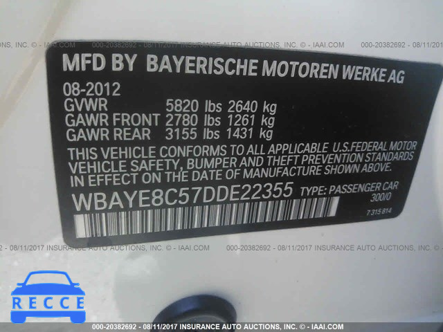 2013 BMW 750 LI WBAYE8C57DDE22355 image 8