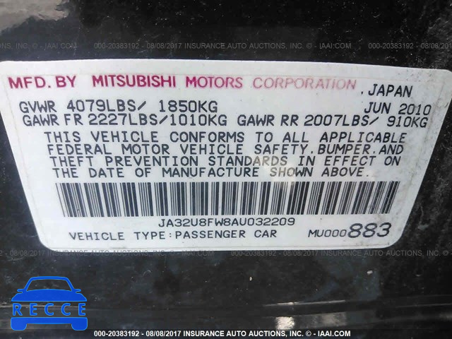 2010 Mitsubishi Lancer GTS JA32U8FW8AU032209 Bild 8