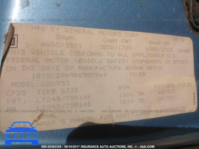 1994 GMC SIERRA C2500 1GTGC29N9RE507964 image 8