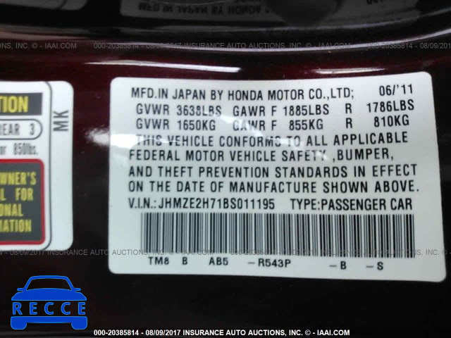 2011 Honda Insight JHMZE2H71BS011195 image 8