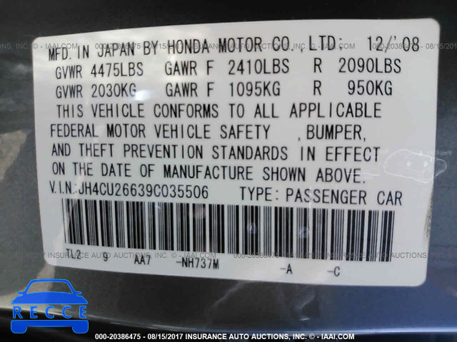 2009 Acura TSX JH4CU26639C035506 зображення 8