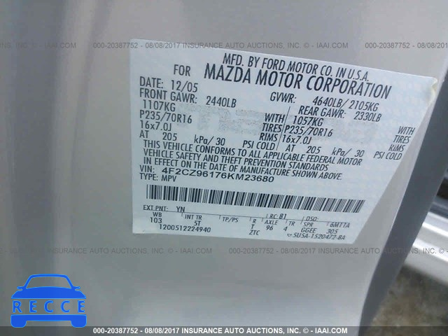 2006 Mazda Tribute 4F2CZ96176KM23680 Bild 8