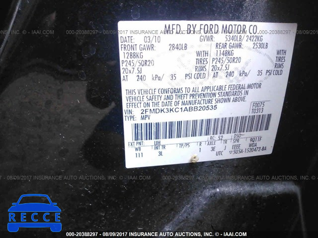 2010 Ford Edge 2FMDK3KC1ABB20535 зображення 8