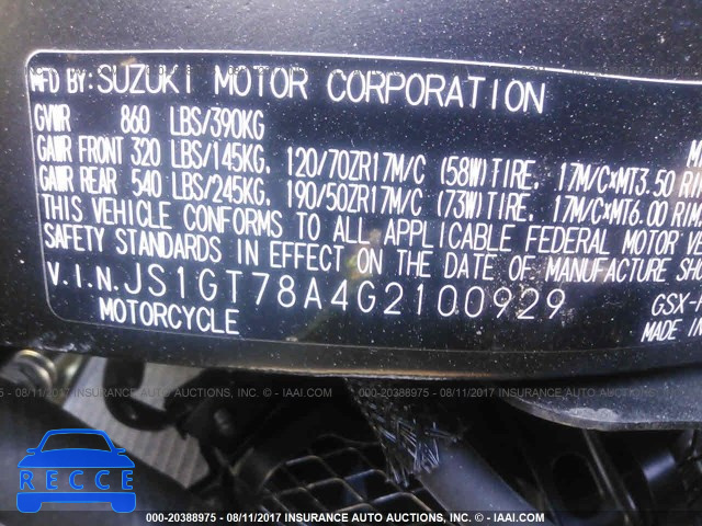2016 Suzuki GSX-R1000 JS1GT78A4G2100929 зображення 9