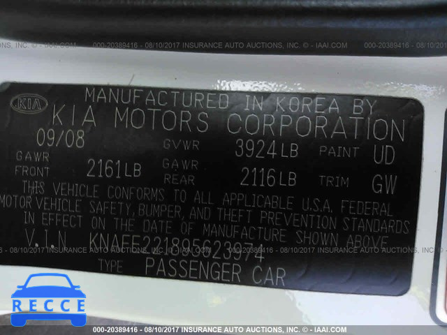 2009 KIA Spectra KNAFE221895623974 image 8