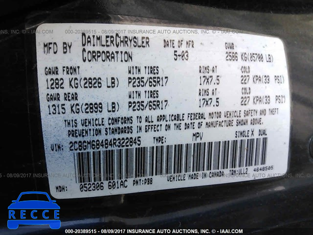 2004 CHRYSLER PACIFICA 2C8GM68484R322845 image 8