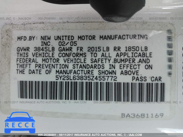 2005 Pontiac Vibe 5Y2SL63835Z455772 image 8