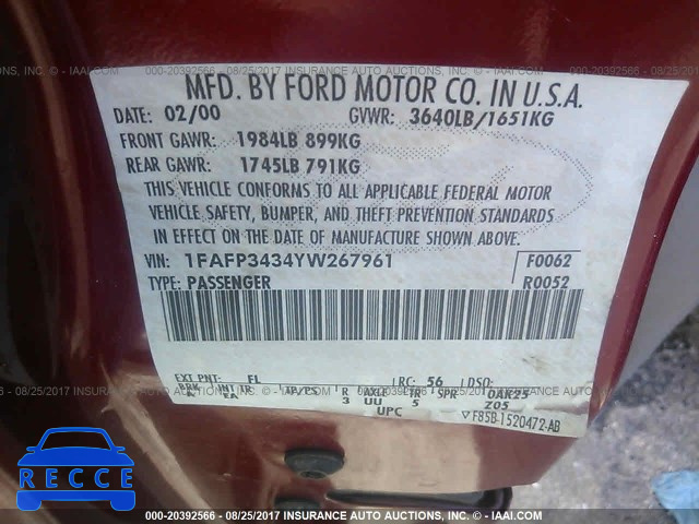 2000 Ford Focus 1FAFP3434YW267961 image 8